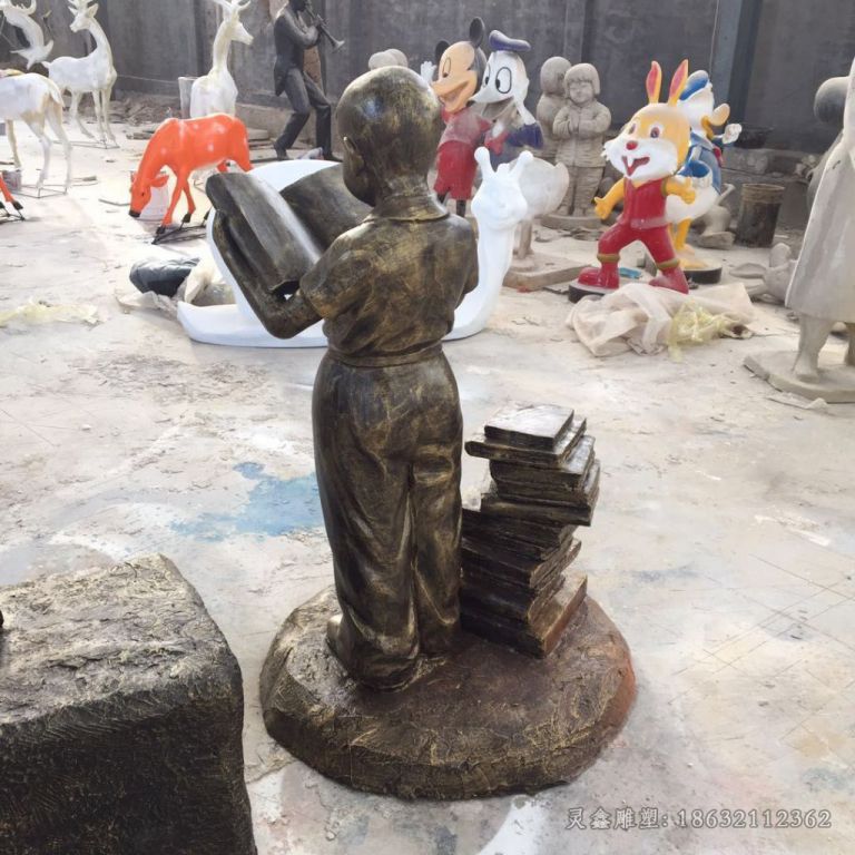 看书儿童人物铜雕