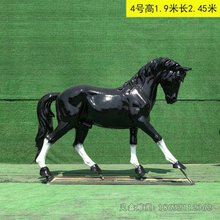 黑色马动物景观铜雕