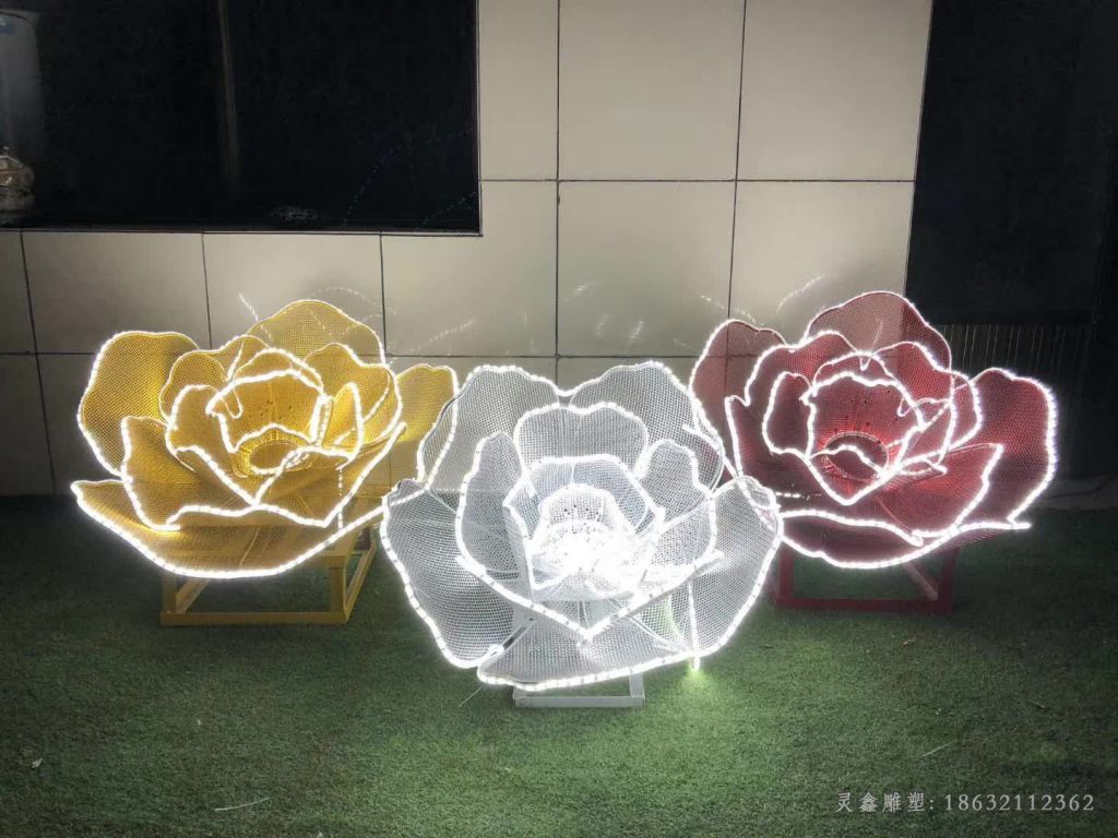 发光不锈钢玫瑰花雕塑