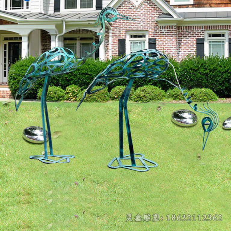 镂空仙鹤不锈钢雕塑