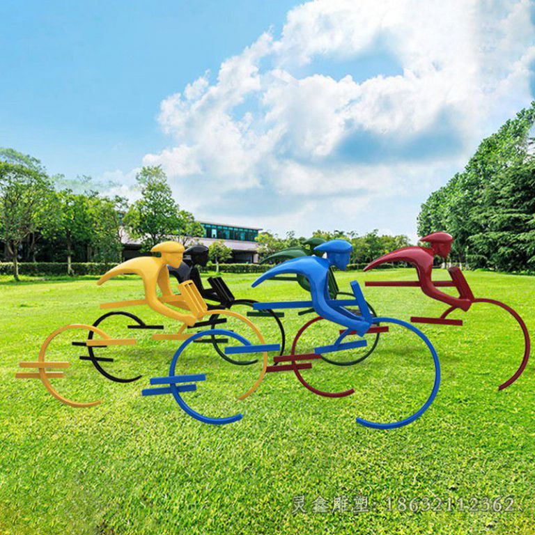 骑自行车不锈钢雕塑