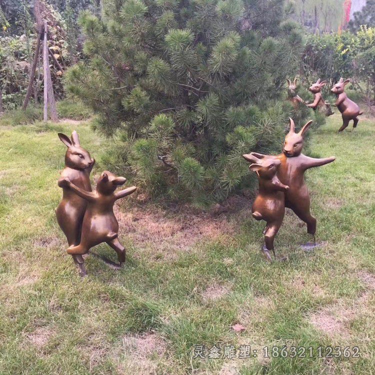 跳跃兔子动物铜雕
