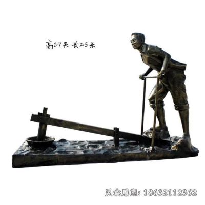 民俗捣药人物铜雕