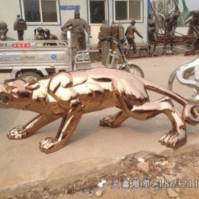 不锈钢豹动物雕塑
