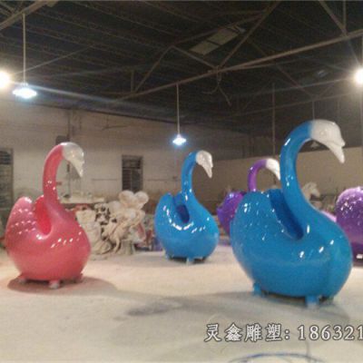不锈钢彩色天鹅动物雕塑