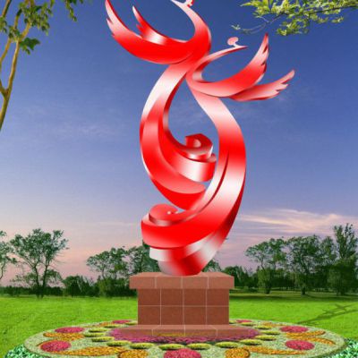 不锈钢火凤凰雕塑
