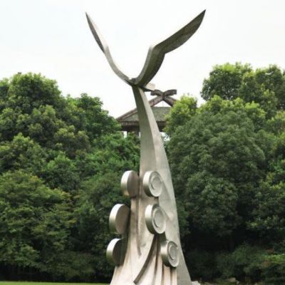 不锈钢抽象海豚尾巴雕塑