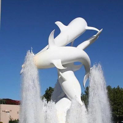 不锈钢海豚喷泉雕塑