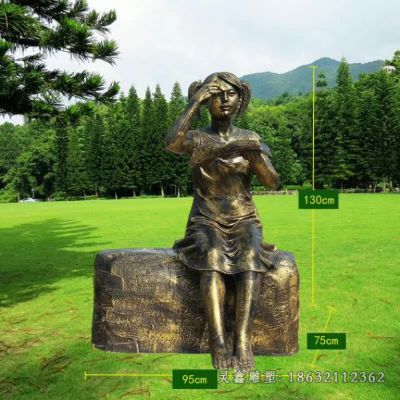 校园看书的女孩铜雕