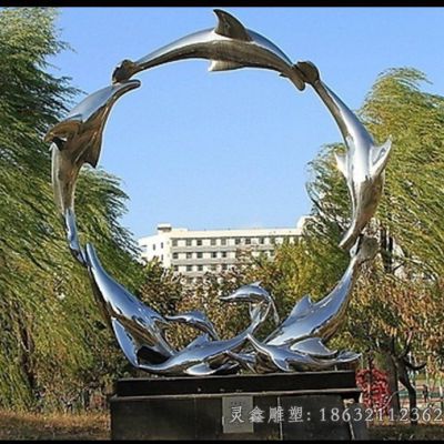 不锈钢海豚公园雕塑