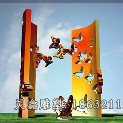 不锈钢黄碟漫舞雕塑