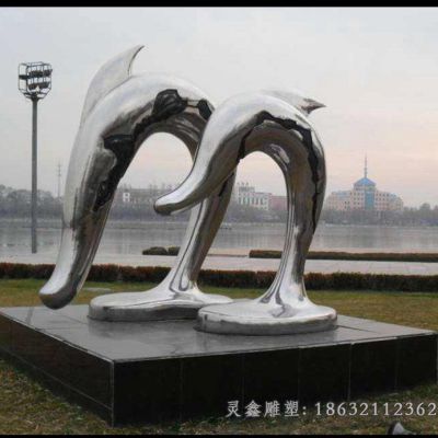 不锈钢海豚公园景观雕塑