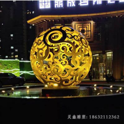 广场发光不锈钢镂空球雕塑