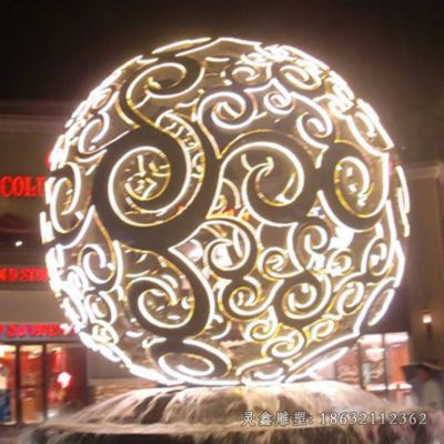 不锈钢发光景观镂空球雕塑