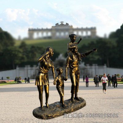 公园一家四口玩耍人物铜雕