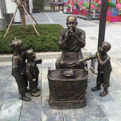 街边吹糖人民俗铜雕
