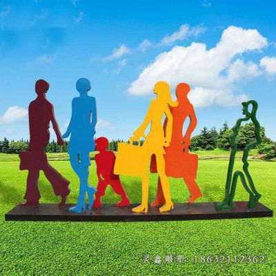 不锈钢抽象人物购物雕塑