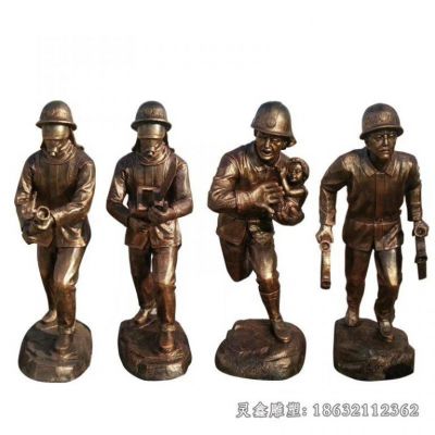 守护生命消防员景观铜雕