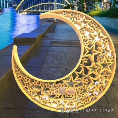 不锈钢五角星造型月亮雕塑