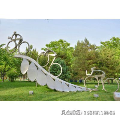 不锈钢抽象自行车运动雕塑