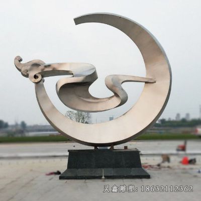 不锈钢抽象月亮云海雕塑