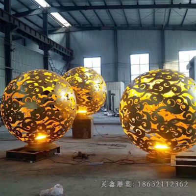 不锈钢发光镂空球小区雕塑