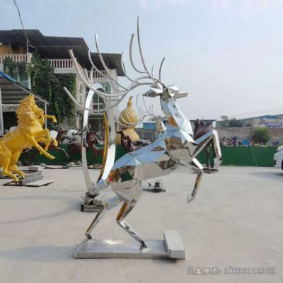 不锈钢几何小鹿广场雕塑