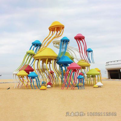 不锈钢彩绘水母城市雕塑