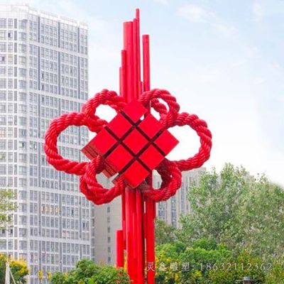 不锈钢彩绘中国结小区雕塑