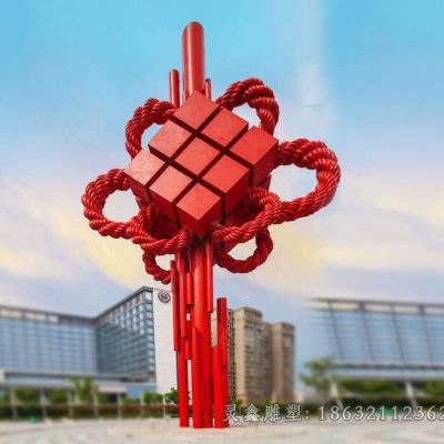 不锈钢彩绘中国结广场雕塑