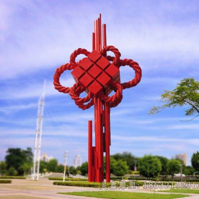不锈钢彩绘中国结校园雕塑