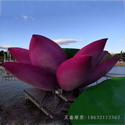 不锈钢彩绘荷花小区雕塑