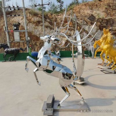 不锈钢叉角小鹿小区雕塑