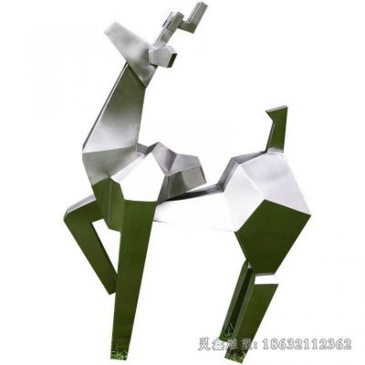 不锈钢几何小鹿校园雕塑
