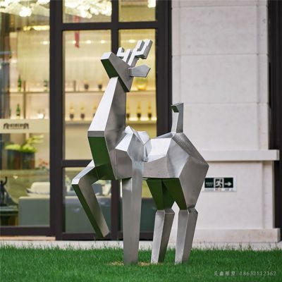不锈钢几何小鹿公园雕塑