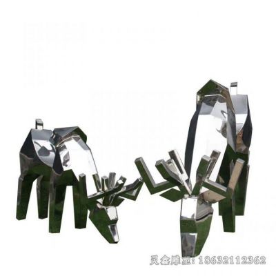 不锈钢几何小鹿街边雕塑