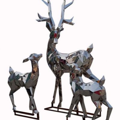 不锈钢几何小鹿园林雕塑