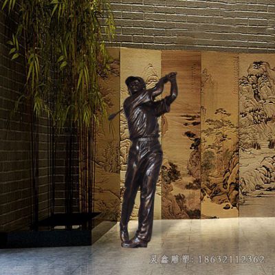 打高尔夫球人物公园铜雕