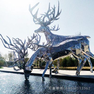 不锈钢叉角鹿小区雕塑