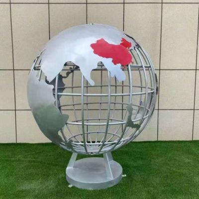 不锈钢镂空地球仪城市雕塑