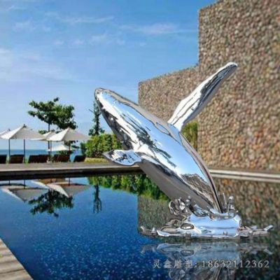 不锈钢镜面海豚公园雕塑