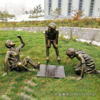 儿童下象棋城市人物铜雕