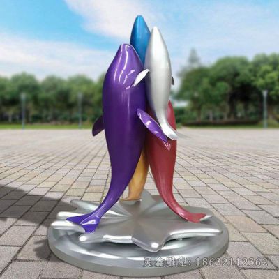 不锈钢彩绘海豚庭院雕塑