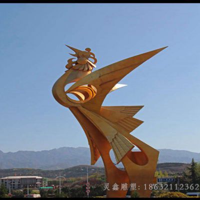 不锈钢抽象凤凰校园雕塑