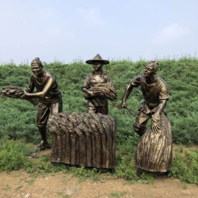 割稻子广场人物景观铜雕