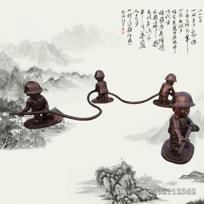 卡通消防员广场景观铜雕
