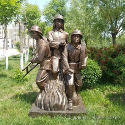 消防员园林人物景观铜雕