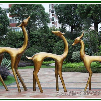 抽象情侣小鹿城市铜雕