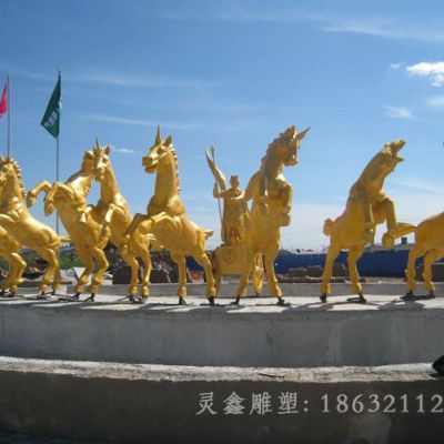 八马奔腾校园景观铜雕