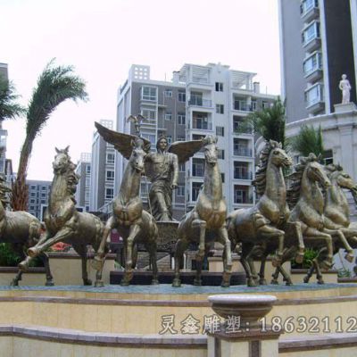 八马奔腾校园景观铜雕